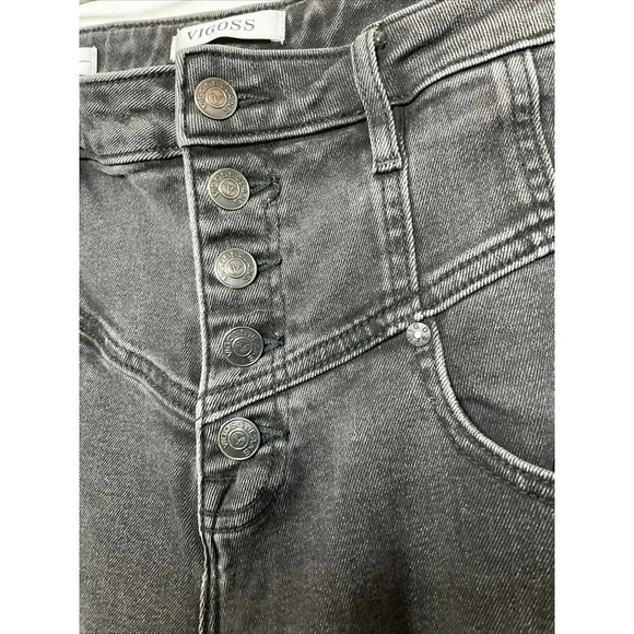 Vigoss Dylan Wide Leg Jeans High Rise Button Fly Women 29 Raw Hem Gothic Grunge - Picture 4 of 9